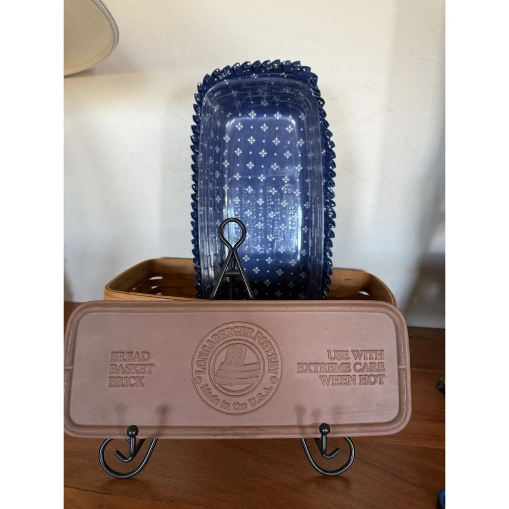 LONGABERGER 1993 BREAD BASKET Blue FABRIC LINER & PROTECTOR & BRICK, COTTAGECORE